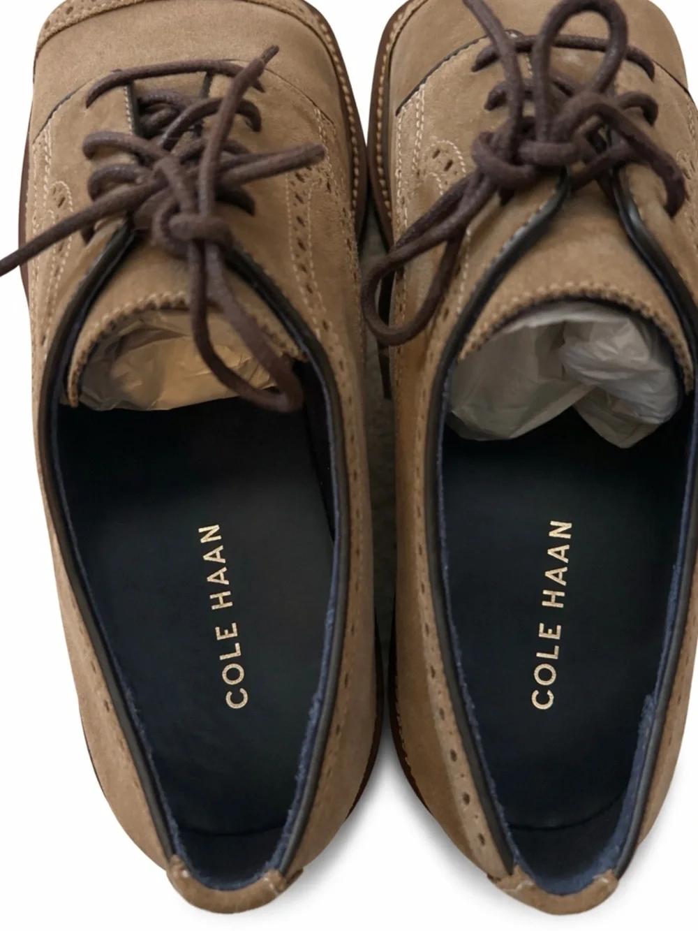 Cole Haan Tan Suede Cap-Toe Derby Leather Oxford Shoes NEW